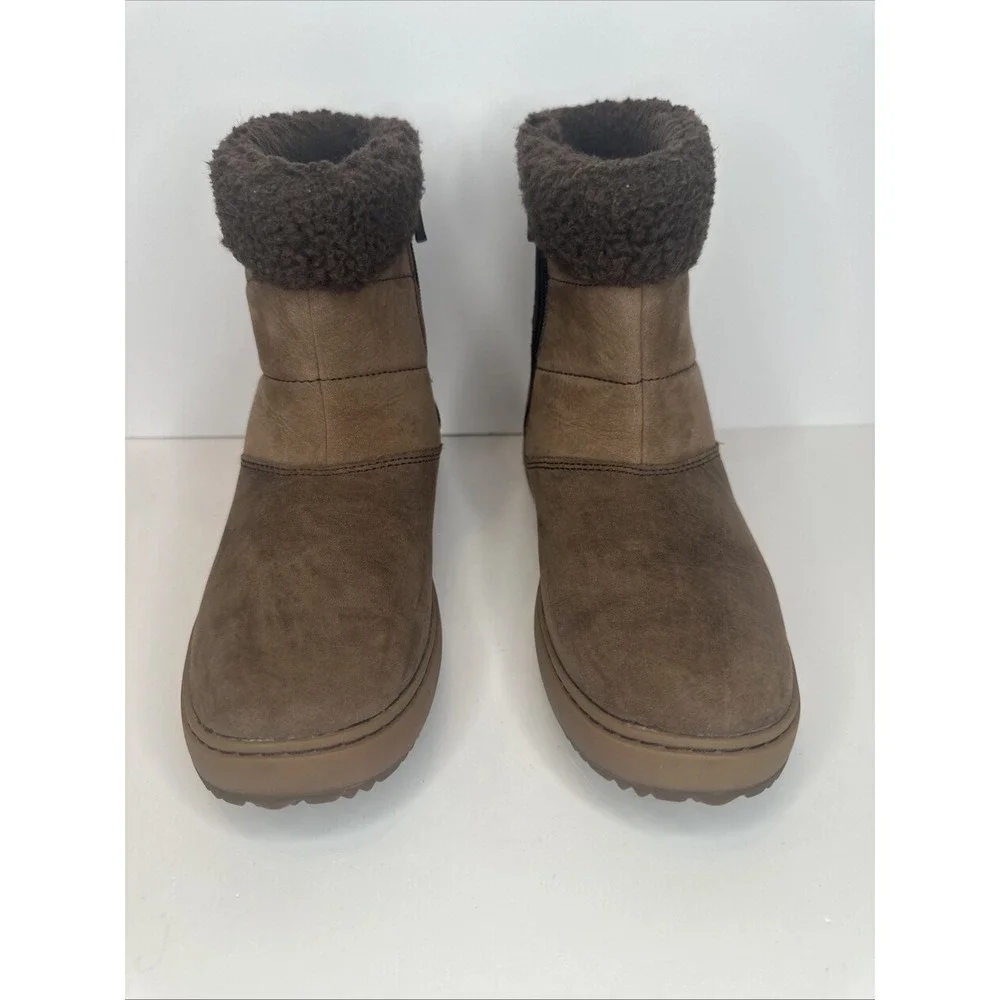 LL Bean 7 M Women's Mountainside Boots‎ Mid Fleece-Lined Brown Side Zip